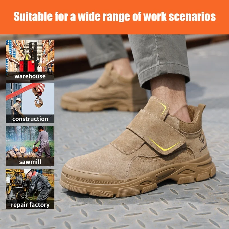LAnoudun Professional Fashion Four Seasons Safety Shoes Rubber Outsole Suede Canvas Anti-ironing Welder Safety Boots