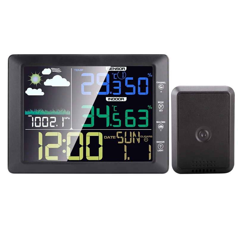 Humidity Thermometer Hygrometer Outdoor Sensor Lcd Color Screen Digital Table Weather With Temperature Clock Station