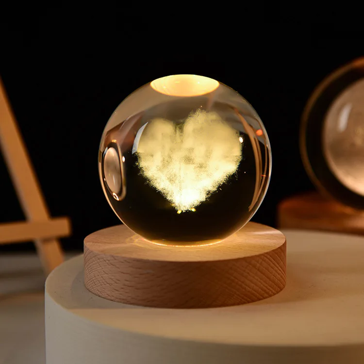 Honor of Crystal Customized 3D Laser Engraved Galaxy Crystal Ball with LED Light Night Lamp