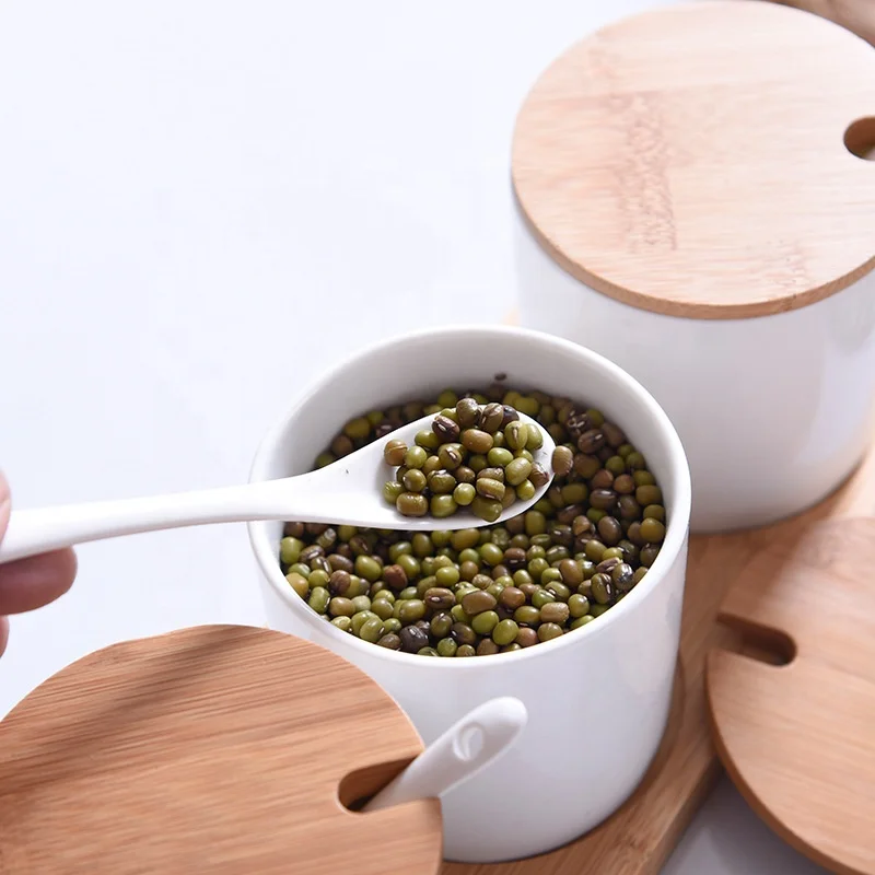 3pcs/set Ceramic Seasoning Jar with Lid and Spoon Porcelain Storage Seasoning Pot Can Kitchen Accessories Amazon Hot Sell