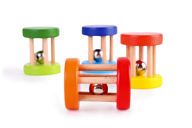 Chinese Wholesale beech wooden Educational baby training Cylinder Wooden Baby Rattle toys WRT004