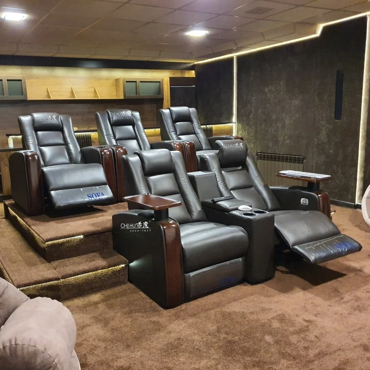
Hot sale modern design home theater seating genuine leather power recliner cinema sofa seats with oak tray  (62404347185)