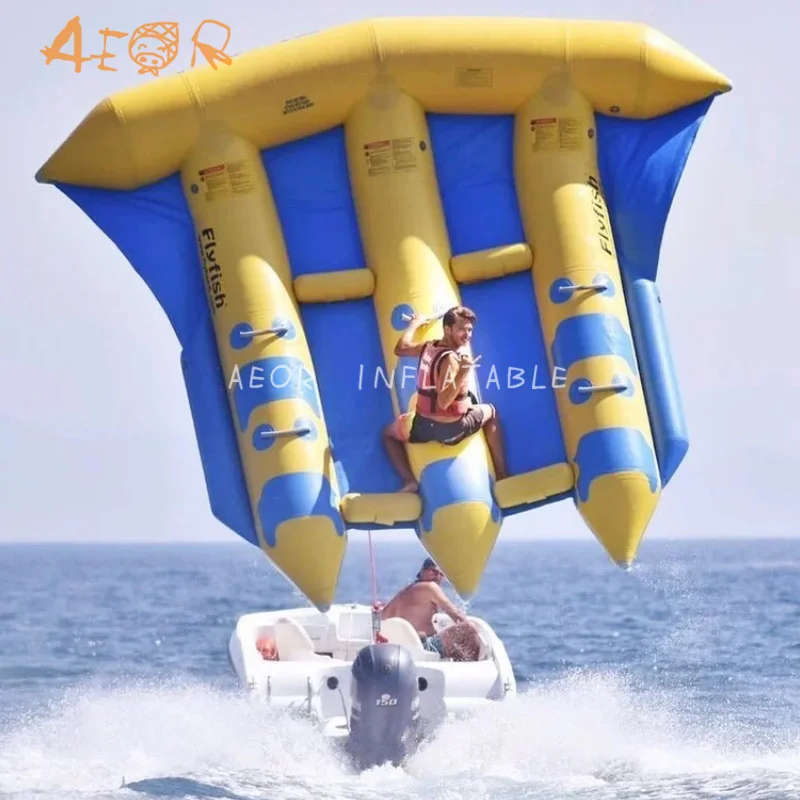 Пользовательские ПВХ Летающая надувная водяная буксируемая лодка 9 всадников Банановая слайдер водные виды спорта летающая