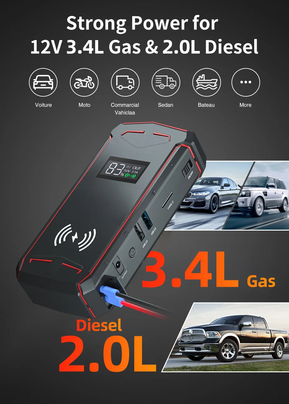 Portable 6V or 12V car battery charger Intelligent smart battery charger