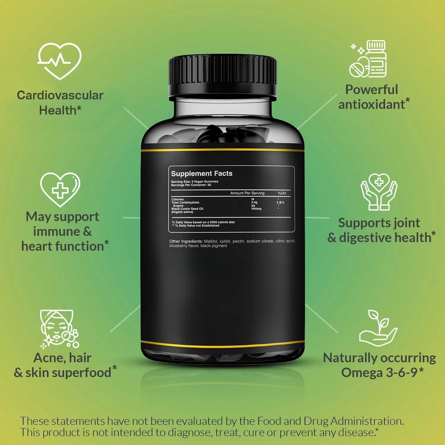 OEM/ODM Organic Black Seed Oil Gummy Cold Pressed Vegan Black Seed Oil Gummies Antioxidant Support