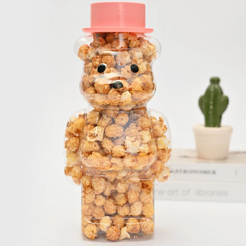 32cm wholesale thickened juice drinks bottle bear popcorn plastic jar transparent food grade cartoon creative bottle