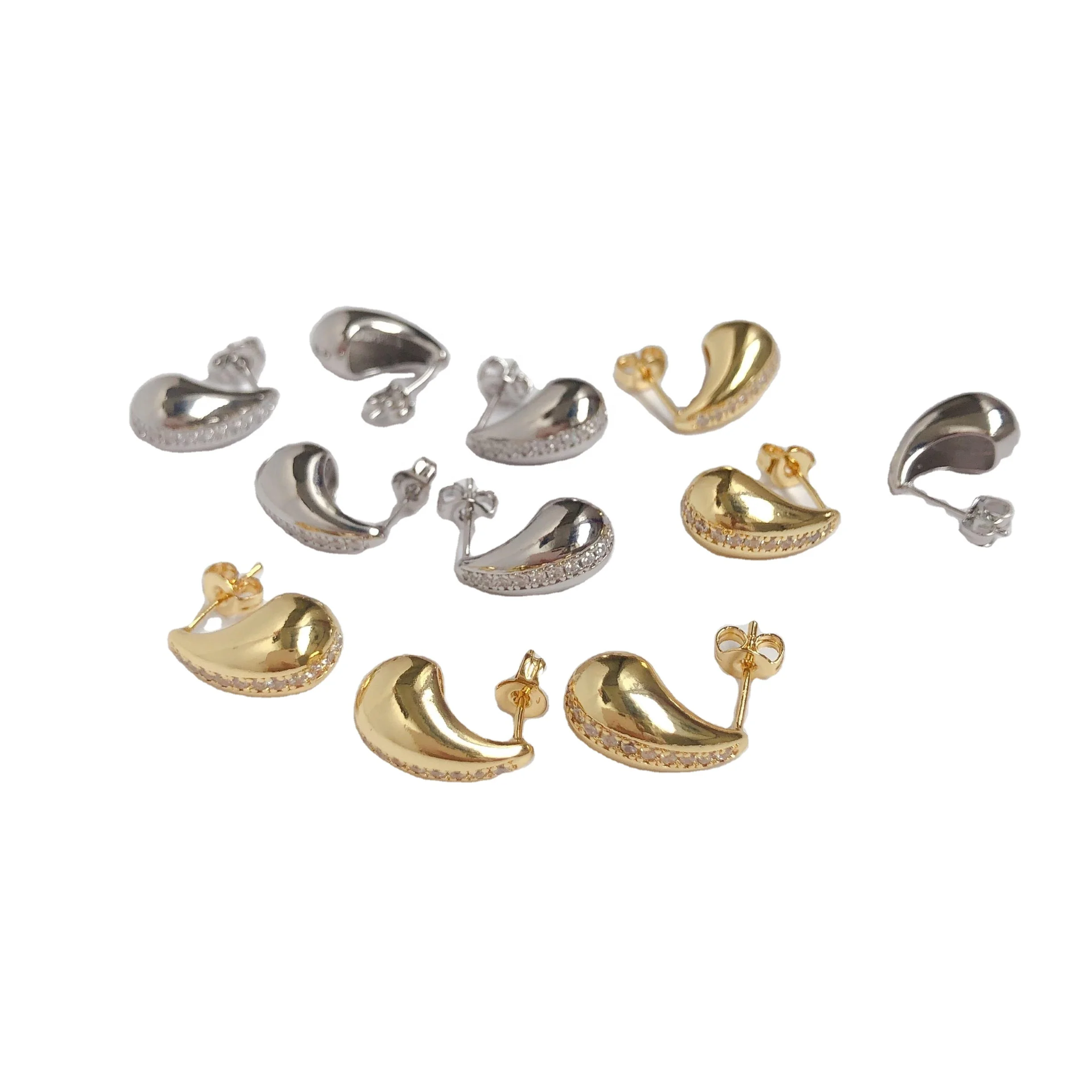 copper silver gold plated earrings wholesale bulk trendy women cubic zircon stud earring fashion jewelry teardrop earrings
