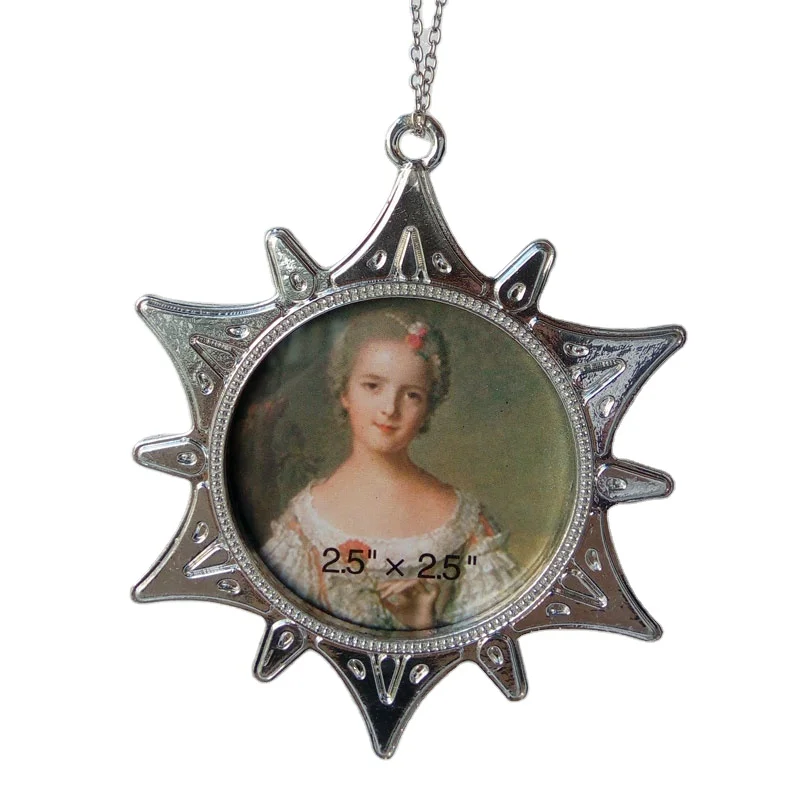 Christmas Snowflake Shape Frame Hanging Ornament In Gold Silver Antique Pewter Plating Metal Color Zinc Alloy Xmas Tree Pendant