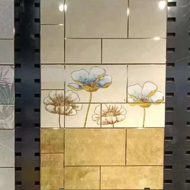 Interior bathroom wash basin mirror wall white ceramic tile 30x60 golden line