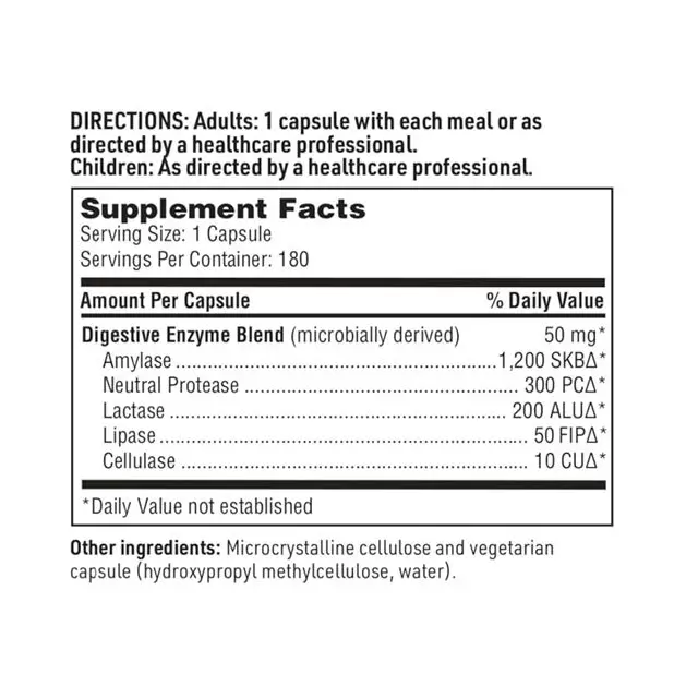 Microbial-Powered Digestive Enzymes, Boost Digestion, Relieve Gas & Bloating with Amylase, Protease, Lactase, Lipase  -180  Caps