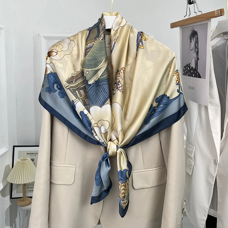 New Fashion Silk Square Scarf For Women 110*110cm Neck Hair Tie Band Bag Warp Soft Neckerchief Hijab Headscarf