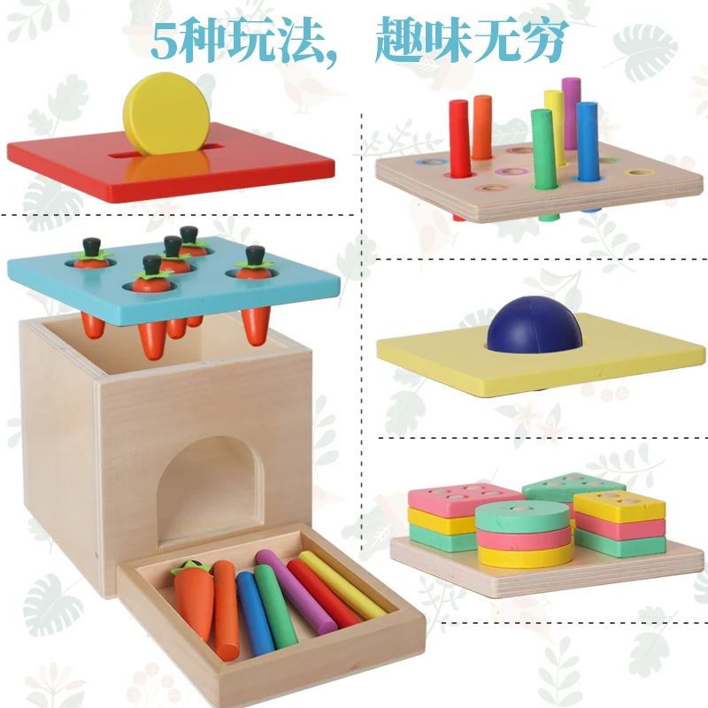Montessori Educational Toys Baby Color Coin Box Kids Wooden Treasure Boxes Game 5 In 1 Sets