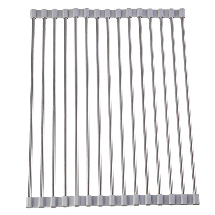 SANIPRO Foldable Rolling Curtain Multifunctional Stainless Steel Sink Bowl Dish Drainer Rack Filter Drainage Storage Shelf