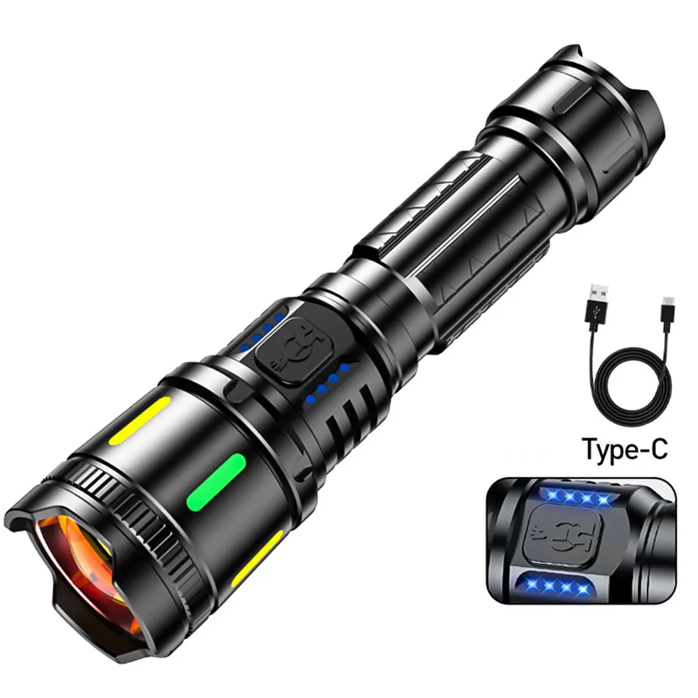 LED Flashlight, 4 Modes Rechargeable Portable White Laser Tactical Flashlight Zoomable Waterproof for Camping Outdoors Emergency
