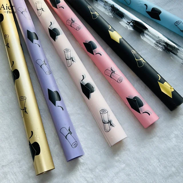 Aierflorist New Luxury Design Waterproof Graduation Party Hats Book Flower Bouquet Wrapping Paper Floral Wrap Paper Graduation