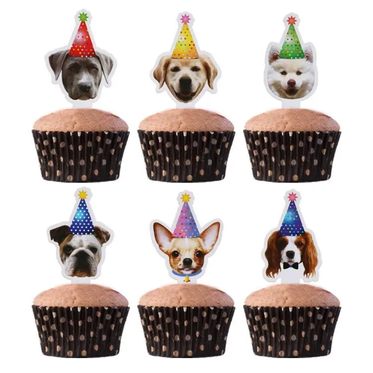 Amazon hot sale design Pet theme party decoration cat cake card birthday card sign cat face flag