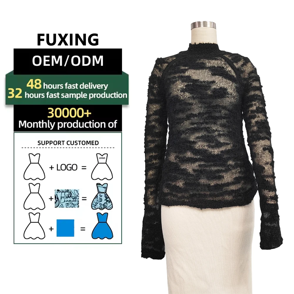 Custom Women Thin Black Ladies Mohair Pullover Knit Shirt Sexy Turtleneck Long Sleeve Slim Crochet Knitted Tops
