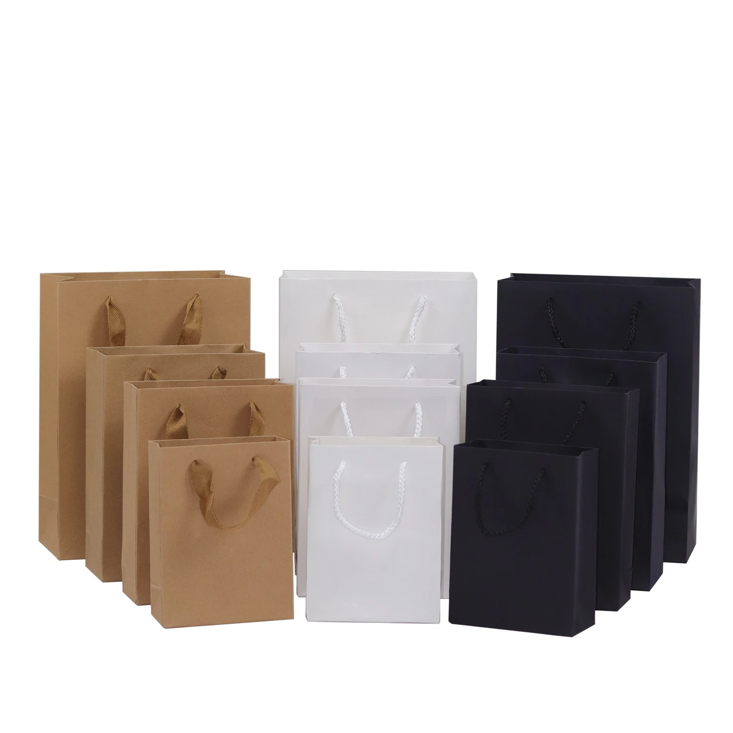 Custom Printed Your Own Logo Cardboard Packaging White Brown Kraft Gift Craft Shopping Paper Bag With Handles