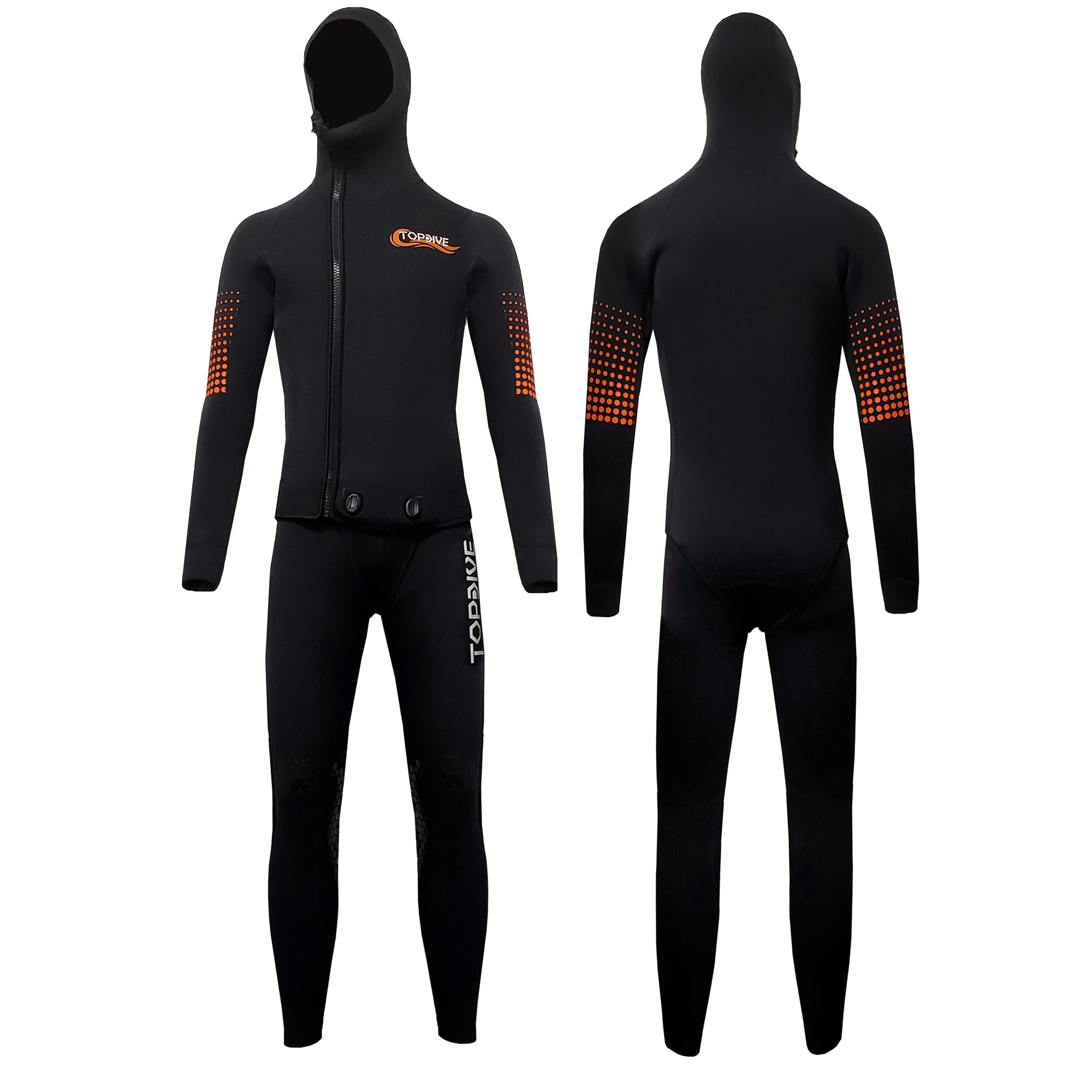 Man 5mm Neoprene Hooded Front Zip 2 Pieces Long John Diving Snorkeling Wetsuits