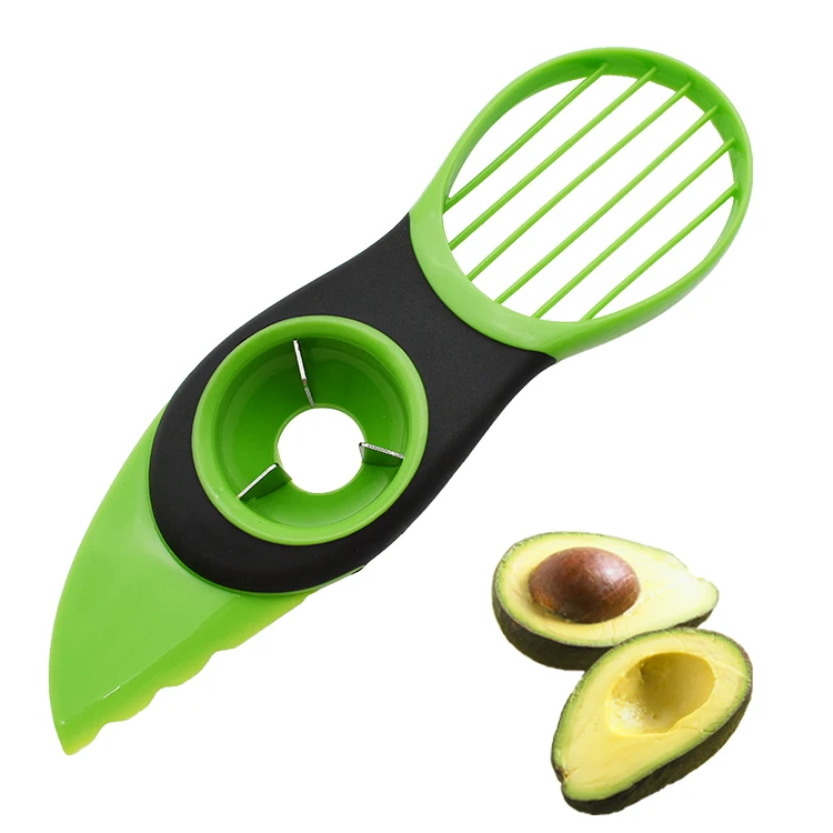 Eco friendly kitchen Fruit Green Avocado Cutter Food grade Plastic 3 in 1 Avocado Slicer Cutter