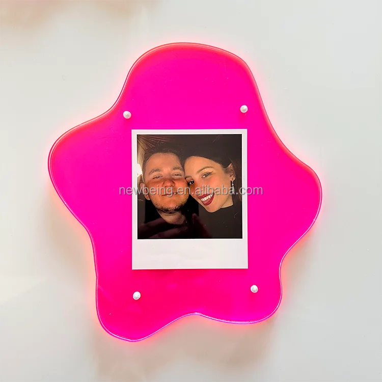 Vibrant Abstract Polaroid Photo Frame | Yellow and Pink Neon Acrylic, Abstract Wall Frame, Colorful Picture Frame