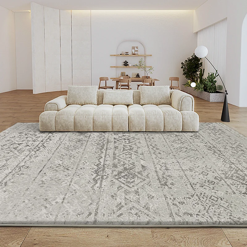 Thick Vintage Printed Area Rug Grey and Beige Modern Memory Foam Rugs for Living Room