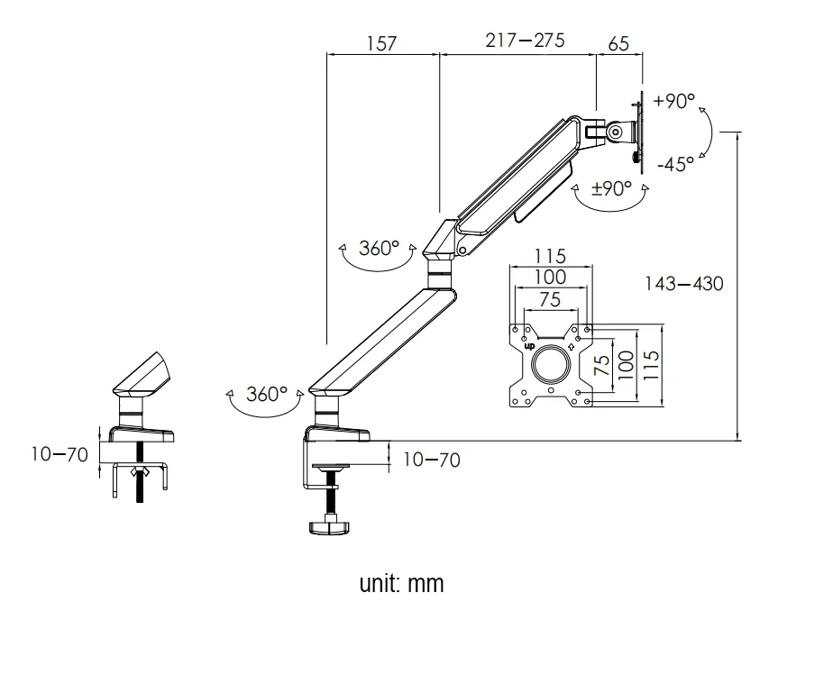 Hot Selling Durable Useful Single Arm Color Contrast Monitor Mount for Office and Home