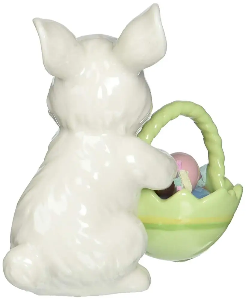 Porcelain Bunny with Easter Basket Figurine hot sale white pottery lovely rabbit for home decor