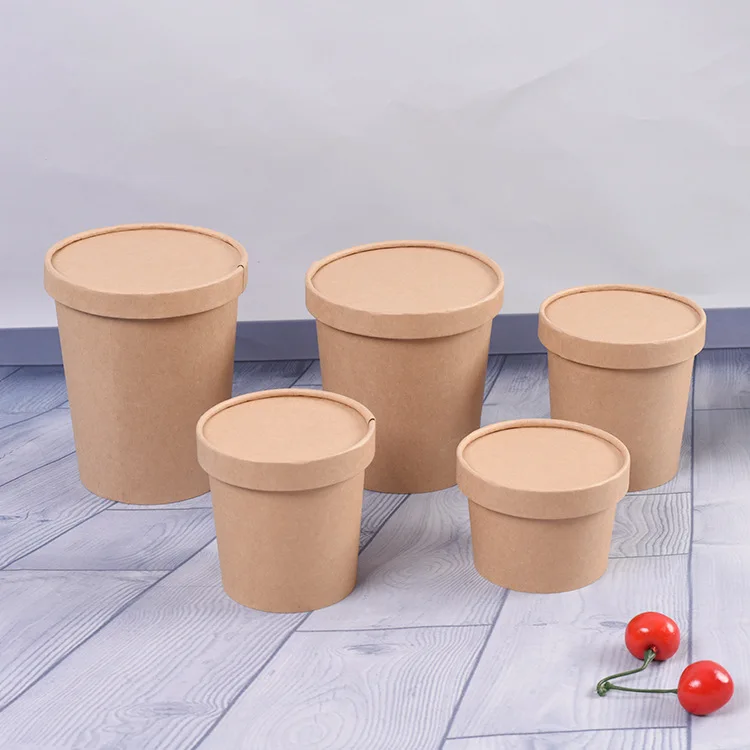 Kraft Cardboard Paper Soup Bowl Compostable Ice Cream Bowl White Paper Cups With PLA Inner Coating