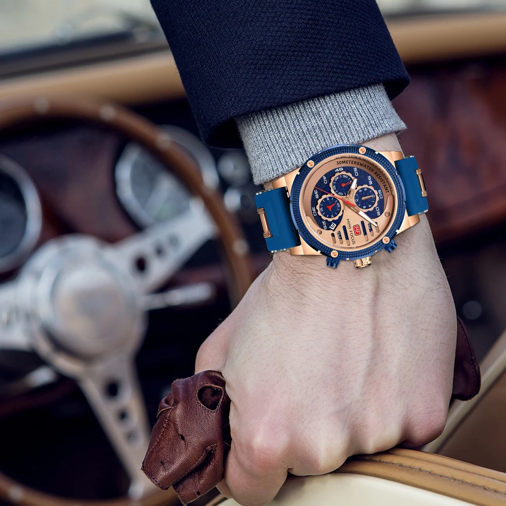 Relogio Masculino Mini Focus MF0246G Chronograph Quartz Watches Luxury Men Wrist Waterproof Fashion Silicone Sport Watch