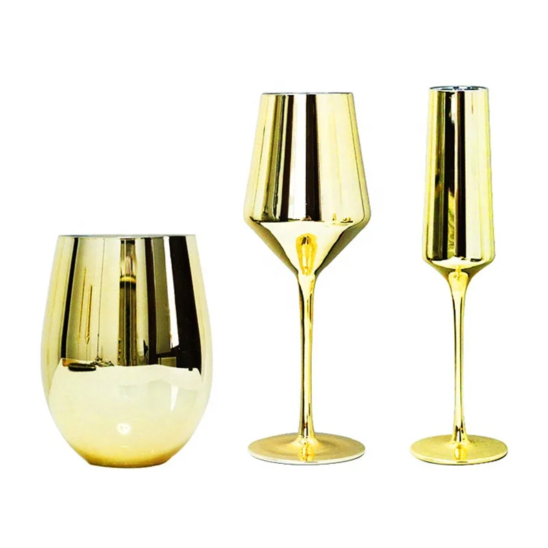 Vintage Luxury Gold Colored Champagne Glass Goblets Water Cup Lead Free Crystal Reusable Wine Glass Set