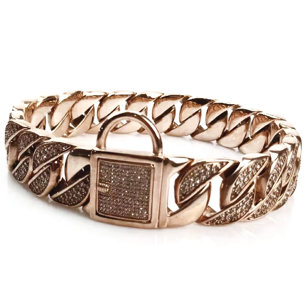 Роскошные золотистые панцирные кубинские звенья с инкрустированными стразами 316L из нержавеющей стали свинцовые индивидуальные цепи для собак