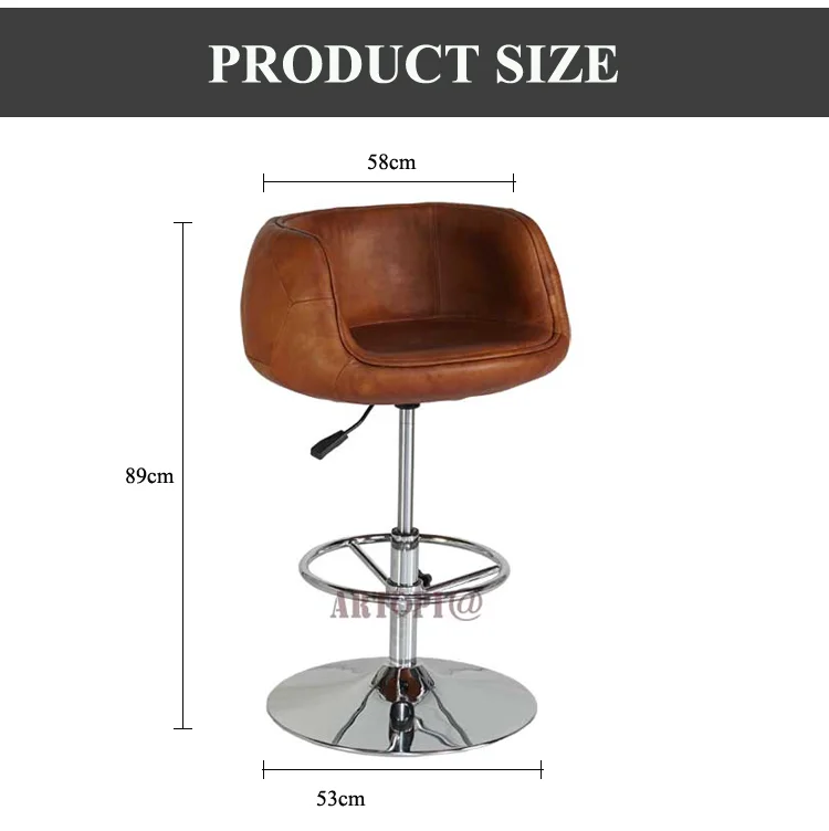vintage industrial style top grain leather seat and metal high bar chair bar stool adjustable height bar chair stool furniture