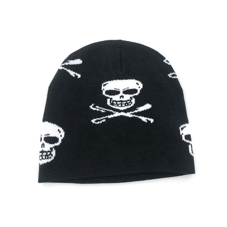 Factory custom logo skull caps knit beanies hats wholesale winter acrylic fisherman kids jacquard beanie skull masks hat