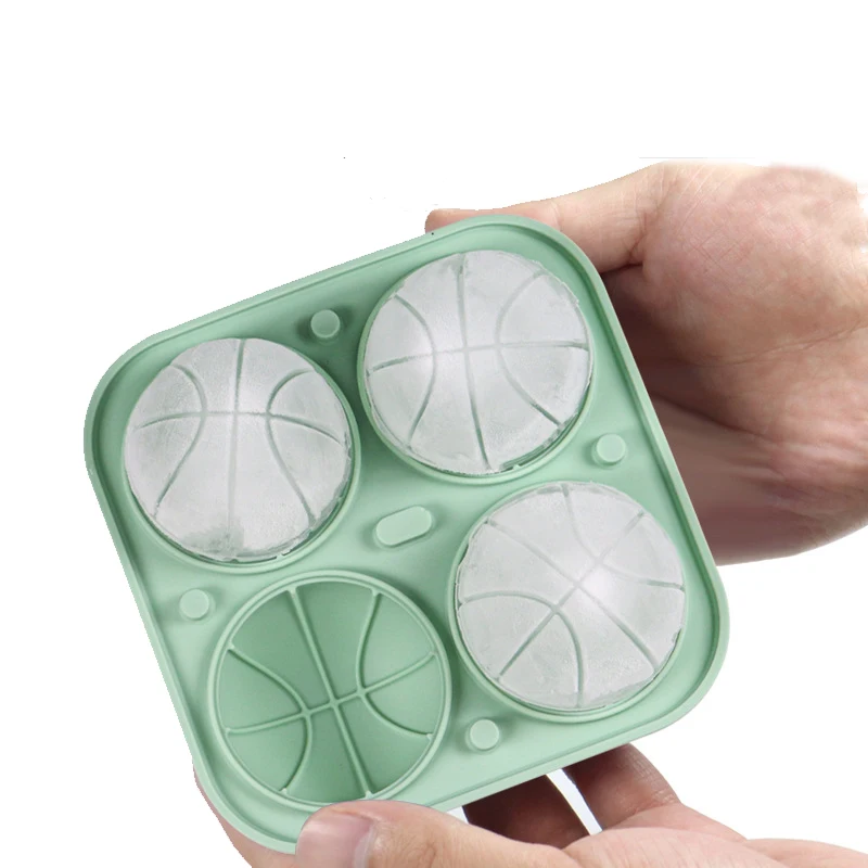 2023 New 3d Basketball Shape Leakproof 4 Cavity Round Ice Ball Maker Silicone Ice Cube Tray