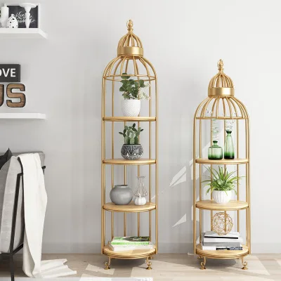 Modern creative bird cage wrought iron flower stand coffee shop multi-layer solid wood partition display stand living room floor