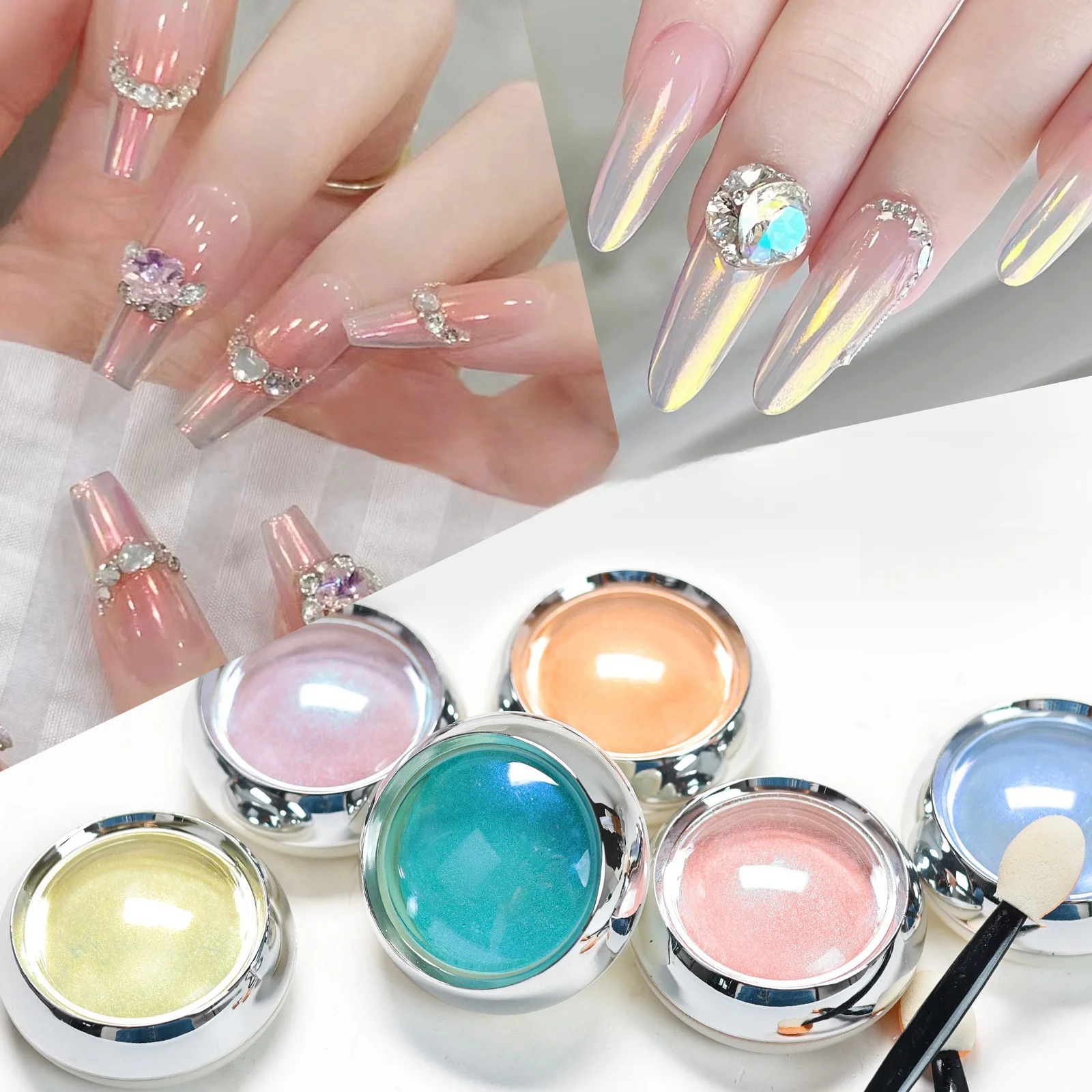 Wholesale Nail Magic Mirror Powder 6-piece Set Aurora Powder Neon Fairy Ultra Fine Nail Shell Powder