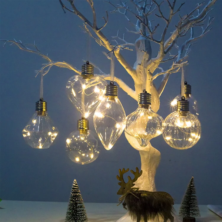 Lighted Christmas Balls Ornaments LED Lights Bulbs Transparent Hanging Shatterproof Balls Fillable Decorations for Xmas Tree
