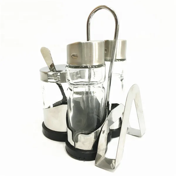 stainless steel condiment spice and sugar shaker toothpick rack oil vinegar salt and pepper cruet set with napkin holder