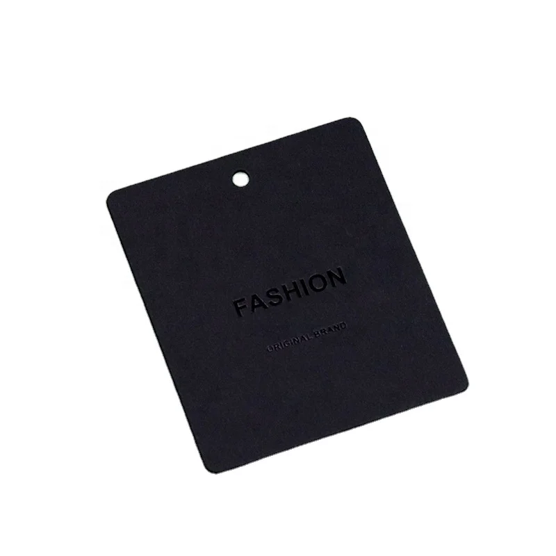 Custom  Logo Golden Embossed Hang Tags 1000gsm Black Cardboard Garment Tags Clothing Labels Hanging Clothes Tag