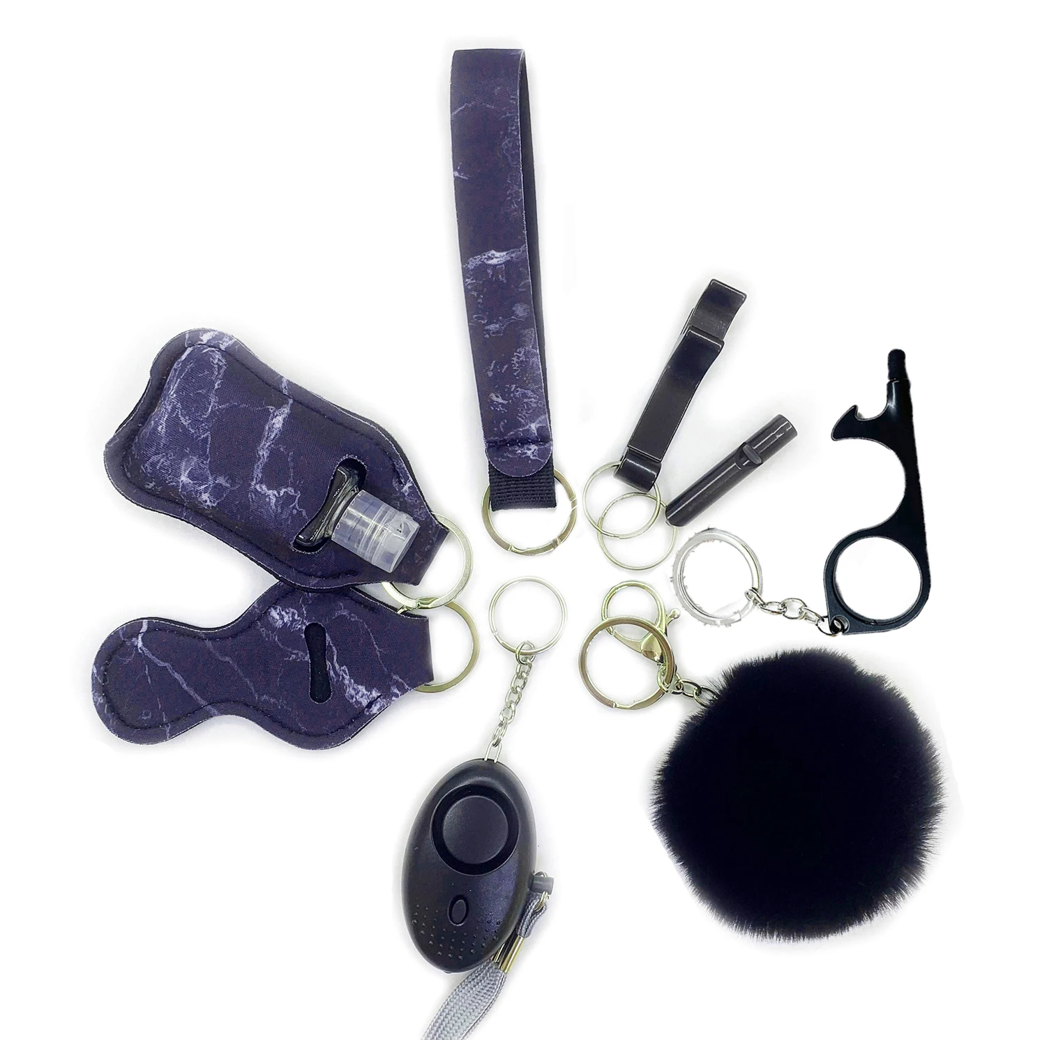 Lovely Pom Pom sound alarm Hand Sanitizer Holder No touch Door Opener Self Defense Keychain Set-10pcs