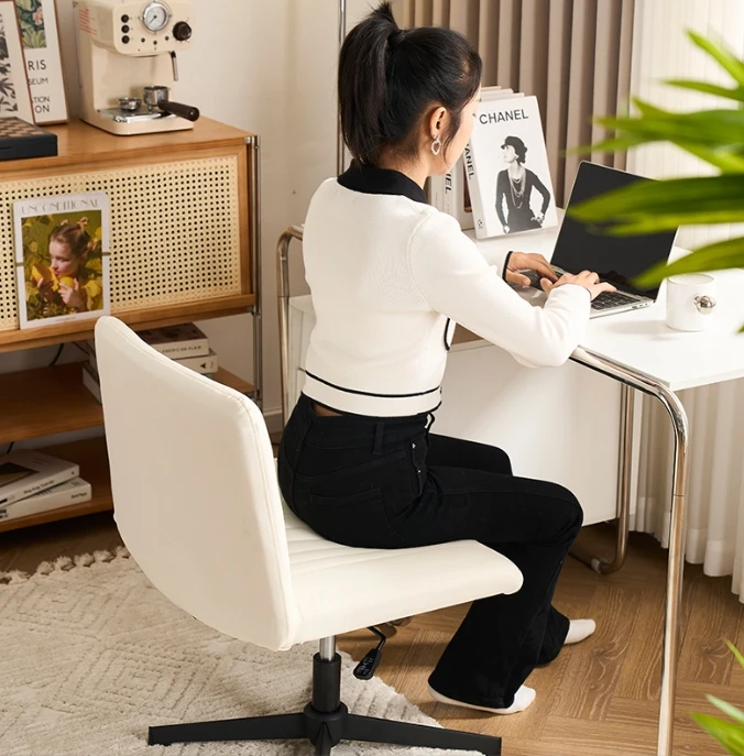 Modern Armless White Adjustable No Wheels Cross Legged Task Computer Chair