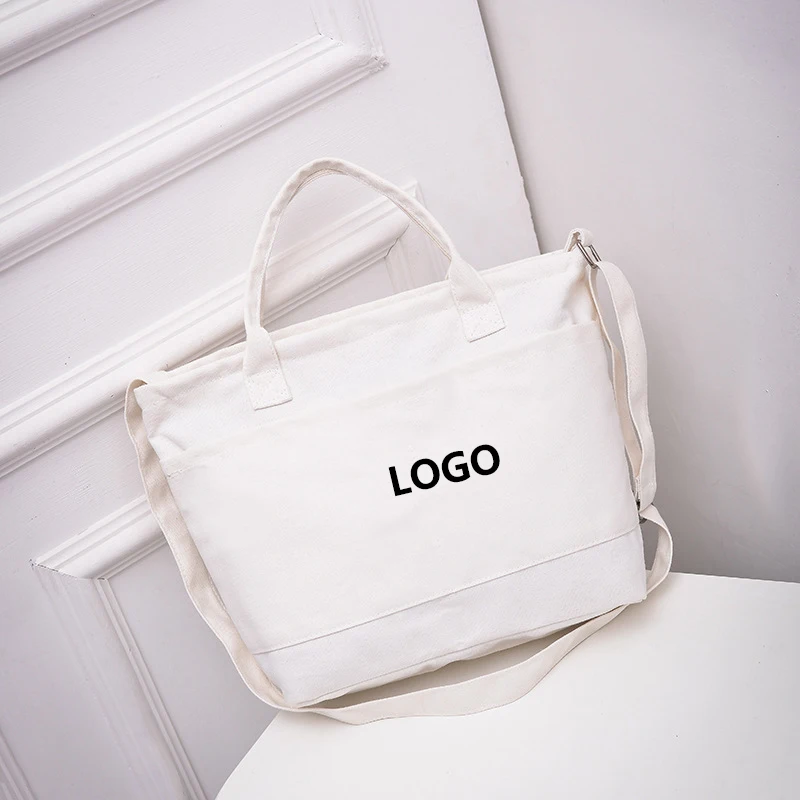 Promotion White Travel Make Up Bag With Custom Printed Logo Canvas Tote Bag Pocket  For Women