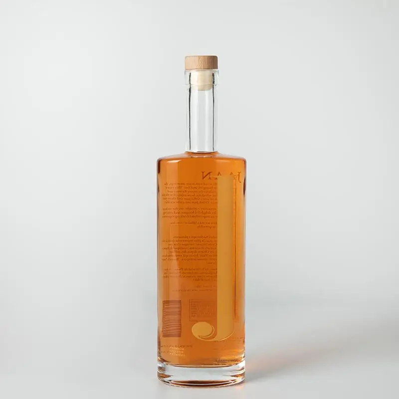 Manufacturer Hot Stamping 750 ML 25 OZ Transparent Empty Brandy Whisky Gin Rum Glass Spirits Bottle with Cork