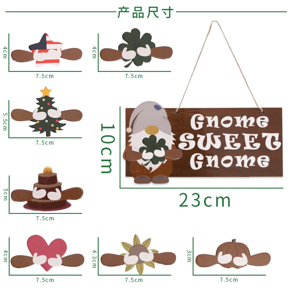 New Welcome DIY Wooden Door Sign Hanging Round Gnome Sign Christmas Front Door Decoration