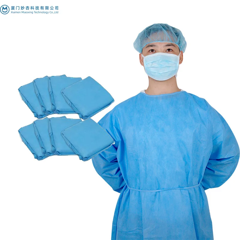 Knitted Cuff Sms Waterproof Non-Woven Disposable Protective Clothing Sterile Reinforced Medical Surgical Gown Isolation Gown