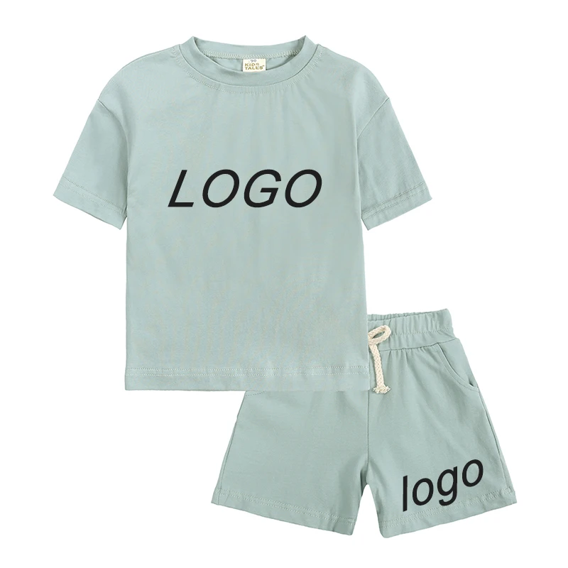 wholesale toddler boys clothes set summer clothing 2 piece outfits cotton plain kids short sets