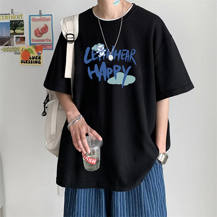 2024 Summer New Student Loose Printed Five Sleeve T-shirt
