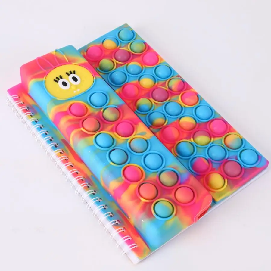 Minions cartoon cover silicone A5 bubble notebook fidget sensory toys push bubbles notebook with pencil case