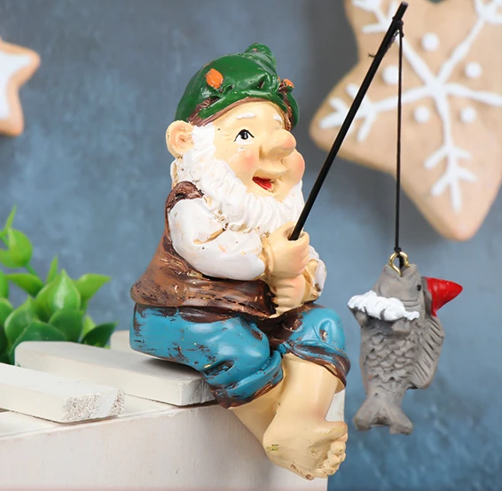 Amazon Resin Crafts Creative Fishing Dwarf Old Man with White Bread Sculpture Christmas Decorative Ornaments Garden Ornaments